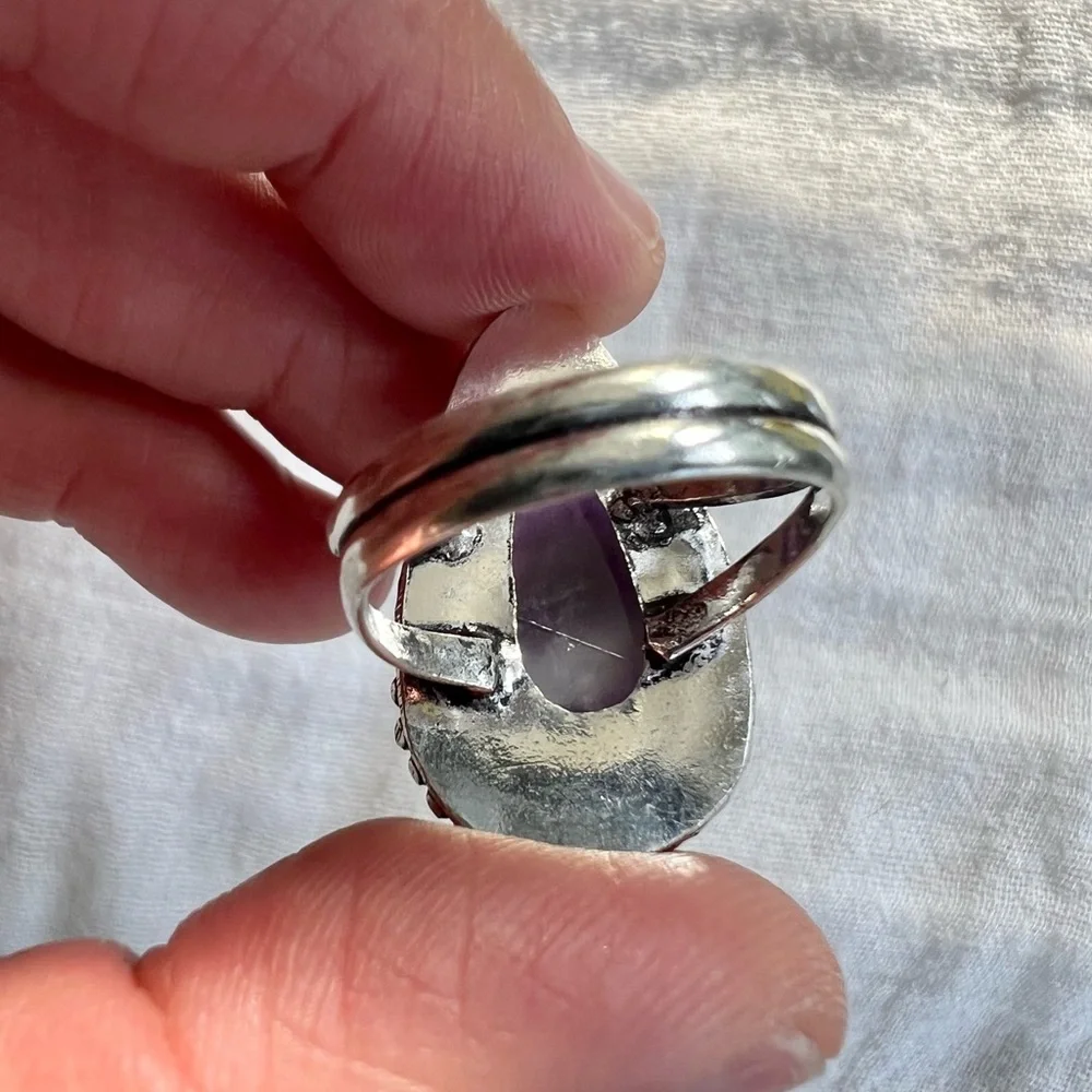 925 Crown Chakra Amethyst Teardrop Ring 8 - Picture 5 of 9
